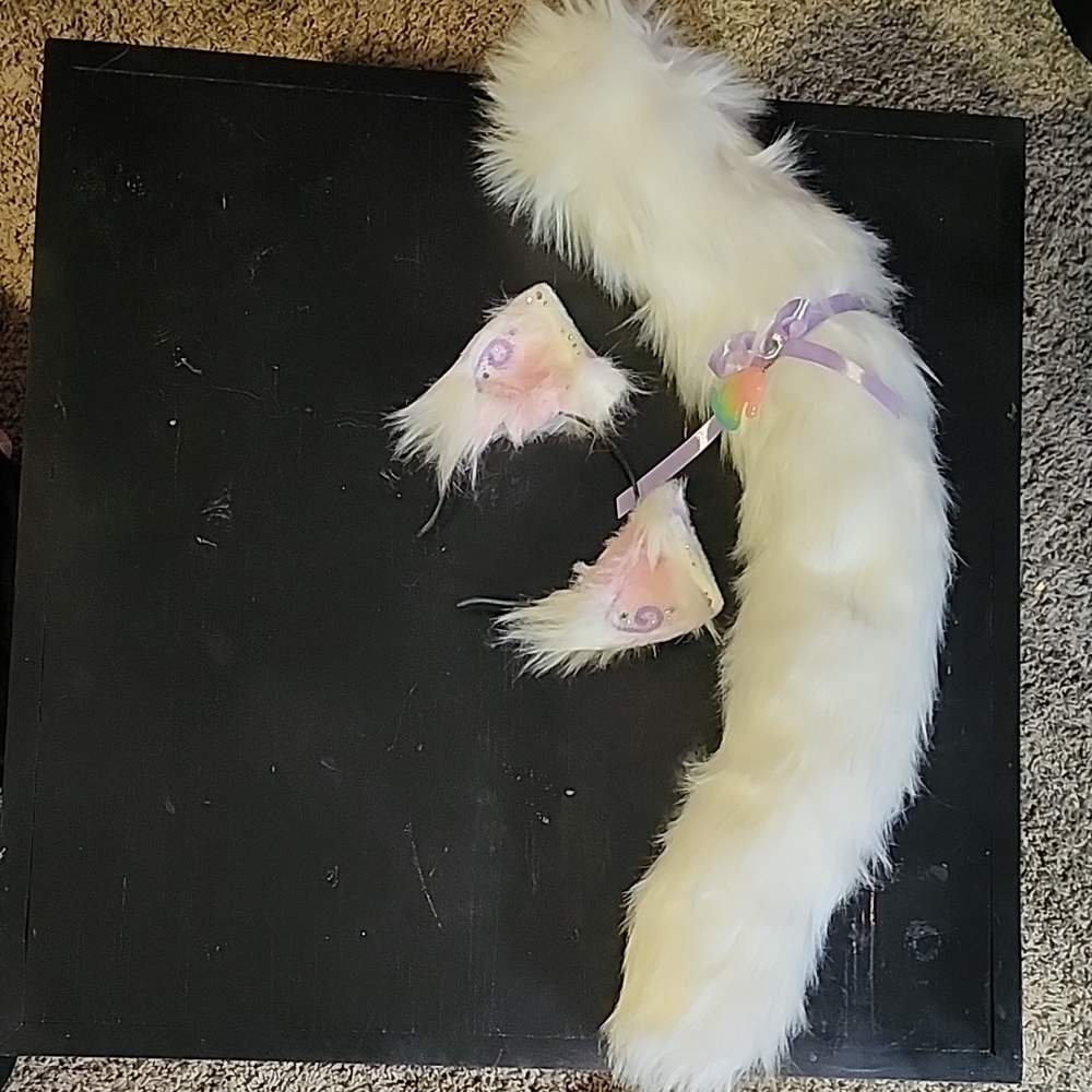 White Furry Tail and Ear Set